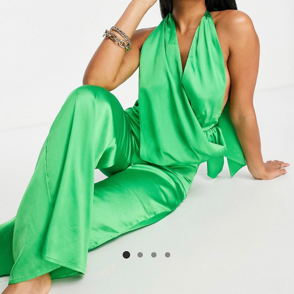 ASOS DESIGN Satin Halter Neck Beach Jumpsuit
